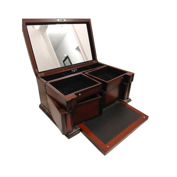 2005 Bombay Company Jewelry Chest 15x9 Compartment Drawers Cherry Wood Vintage - Picture 5 of 16